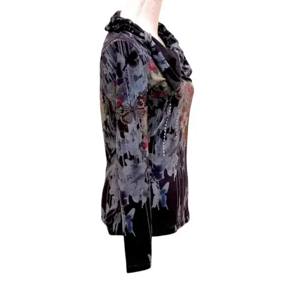 Y2K Alberto Makali Floral Printed and Embelished Top. Medium - Picture 4 of 7